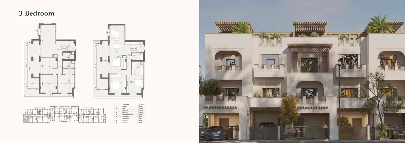 Образец квартиры с тремя спальнями, 176,80 м²